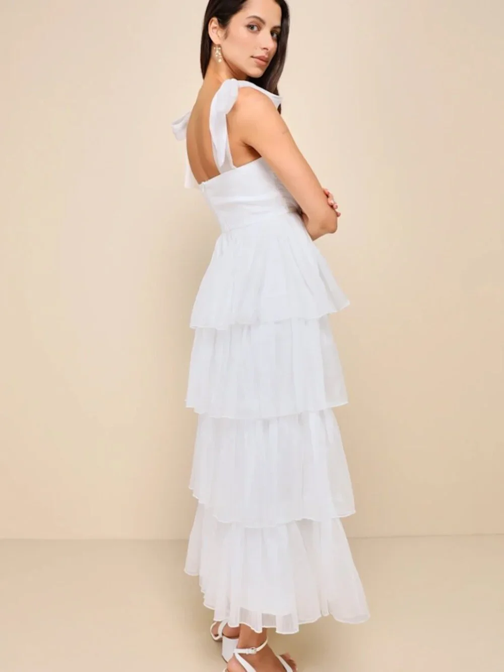 Lulus Radiant Arrival Shiny White Organza Tiered Tie-Strap Maxi Dress - Picture 2 of 2